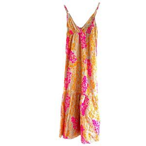 Floral Spaghetti Straps Maxi Dress Tiered Sundress Size S